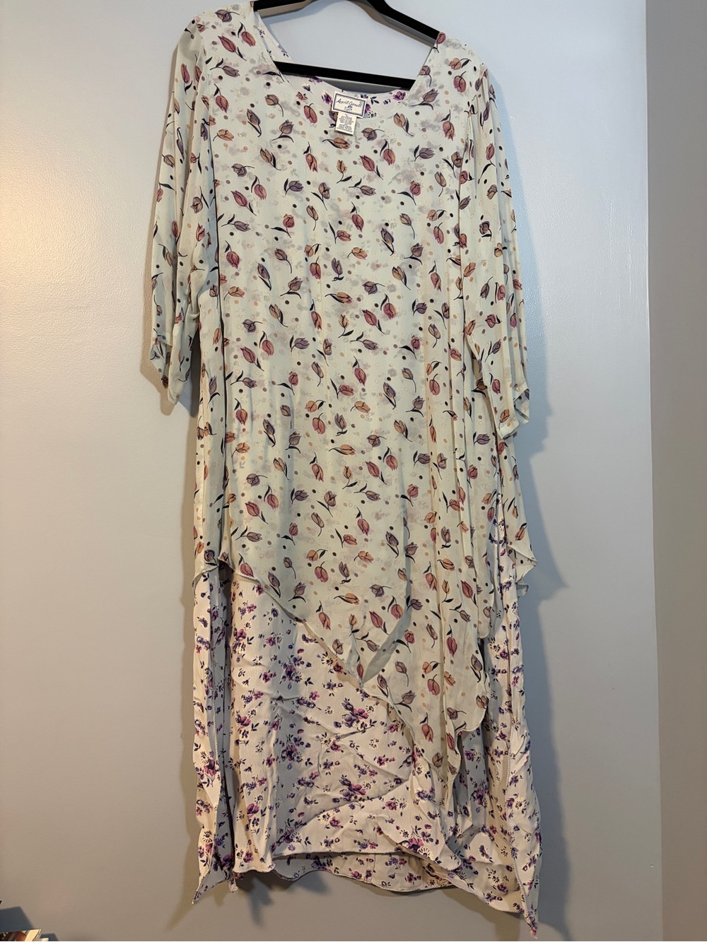 April Cornell Cream Dress with Pink and Purple Floral Pattern